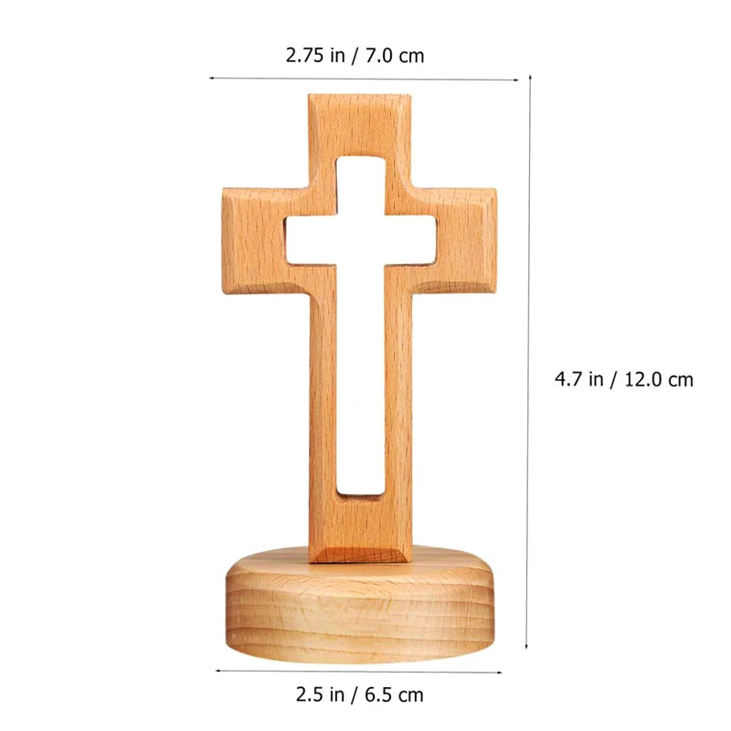 croix bois décorative religieuse socle rond ouvertures rectangulaires traditionnelintérieur décoration religieuse
