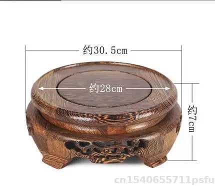 support pot fleurs bois gravures artisanal traditionnel marron foncé display stand decoration crafts shelf