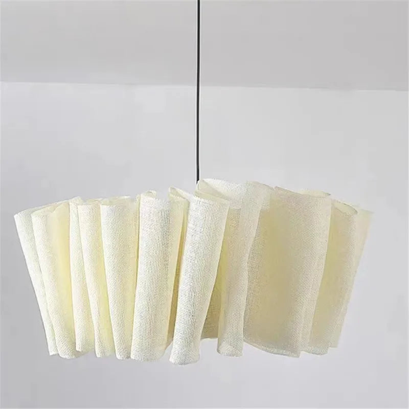 Suspension lumineuse moderne tissu beige clair rayé pliable salon chambre d'hôtel trois lumières