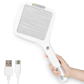 piège mouches rechargeable usb lampe violette raquette electrique anti mouches blanc surface texturée rainures