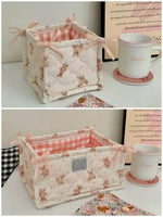 panier rangement tissu vichy animal fleuri blanc rose violet doux texturé