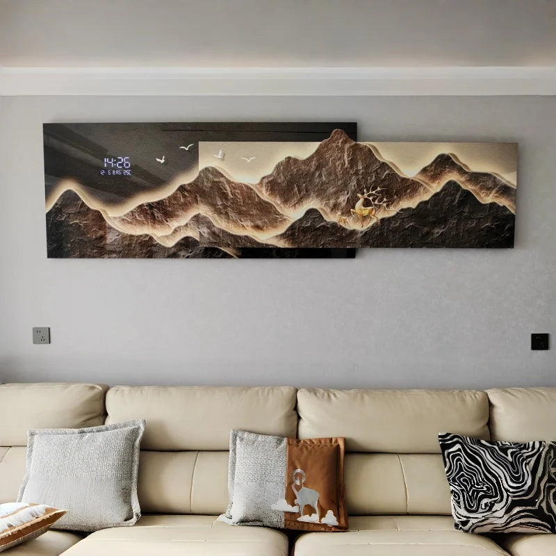 décoration murale lumineuse paysage montagneux cascade horloge digitale animaux moderne zen