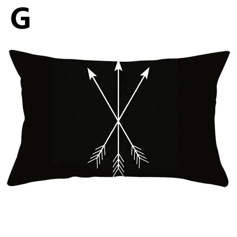 coussins géométriques motifs mandalas modernes polyester noir blanc minimaliste 30x50cm