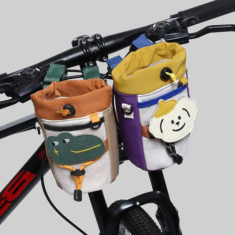 sacoches vélo guidon sangles élastiques ours grenouille patches couleurs ludiques enfants