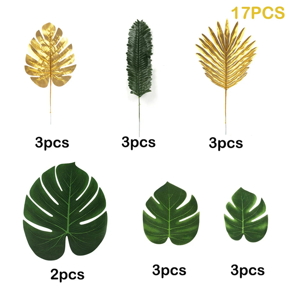 feuilles artificielles tropicales vert doré décoration moderne mariage anniversaire extérieur verte naturelle ludaua hawaïen