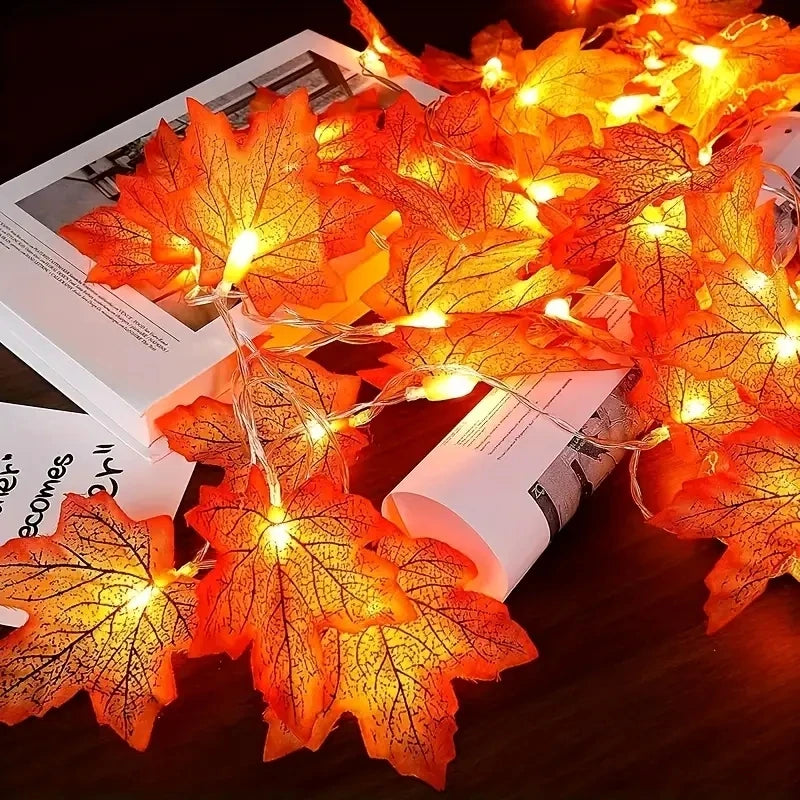 guirlande lumineuse feuilles érable led automne orange rouge jaune décoration extérieure intérieure festive chambre