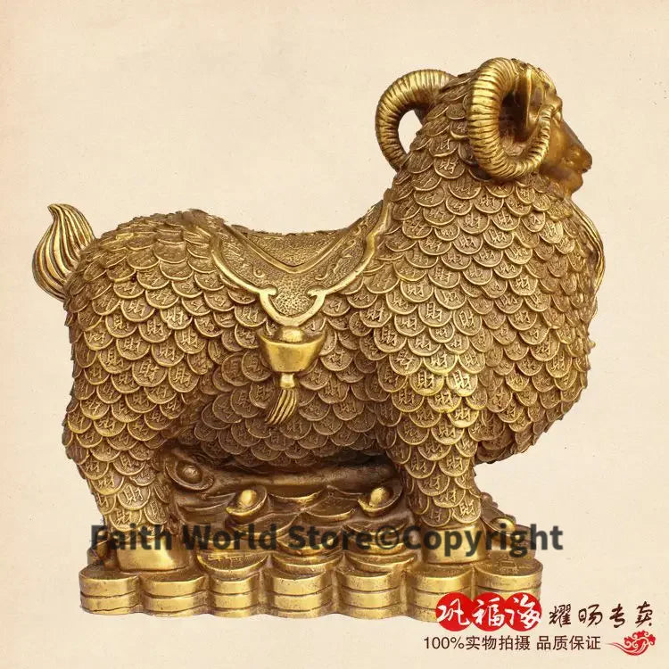 statue mouton dorée poissons artisanal décoration murale maison salon 21cm haute