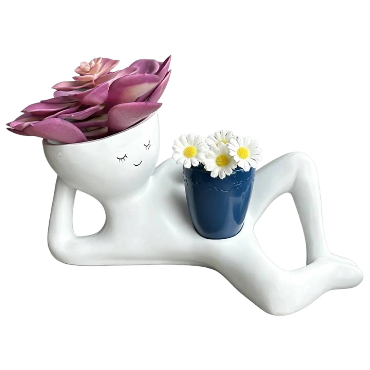pots fleurs décoratifs résine visage souriant moderne succulente aloe vera blanche rouge beige