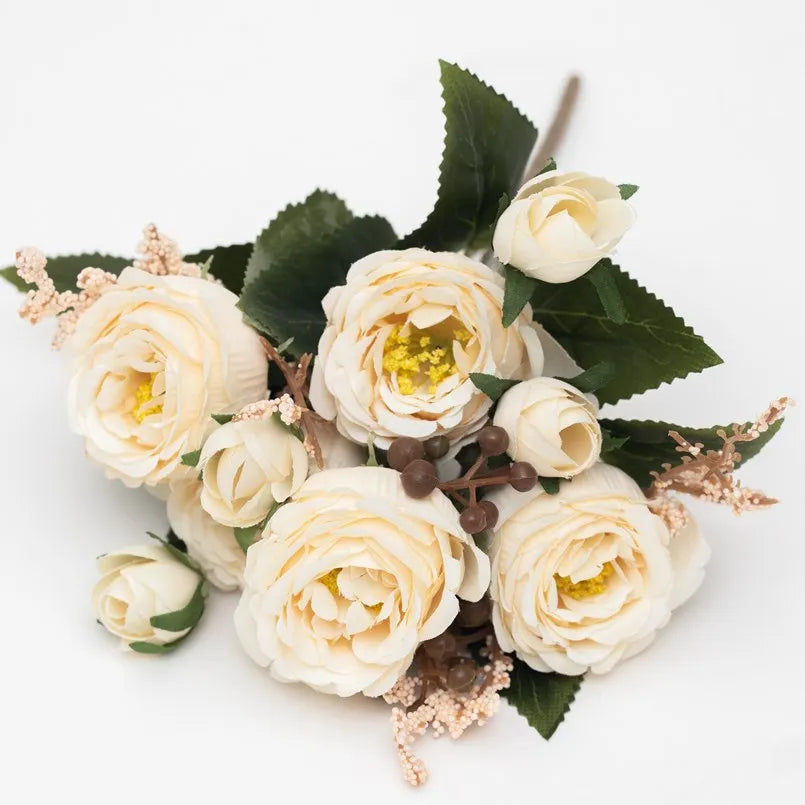 bouquet fleurs artificielles soie roses pivoines decoration mariage anniversaire intérieur blanc rouge violet orange