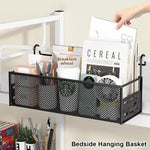 panier suspendu chevet noir maille métallique moderne crochets rangement céréales noix fruits stylos livre