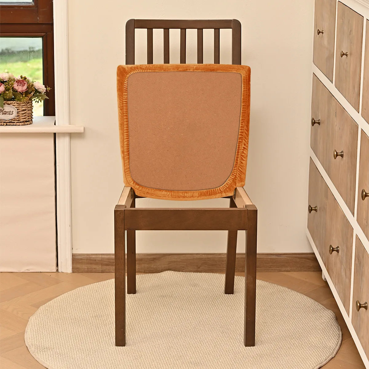 coussin chaise velours orange protection amovible lavable classique fixe