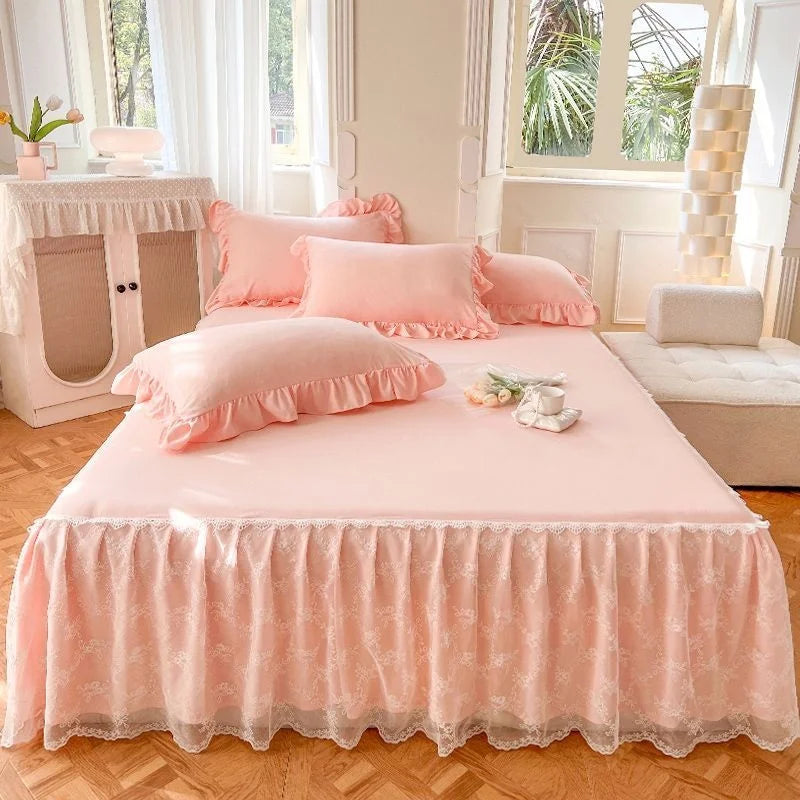 jeu lit dentelle blanche drap plat jupe lit taie oreiller romantique