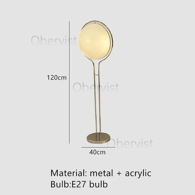lampe sol moderne métal chromé boule acrylique blanche lumière led salon décoration intérieure