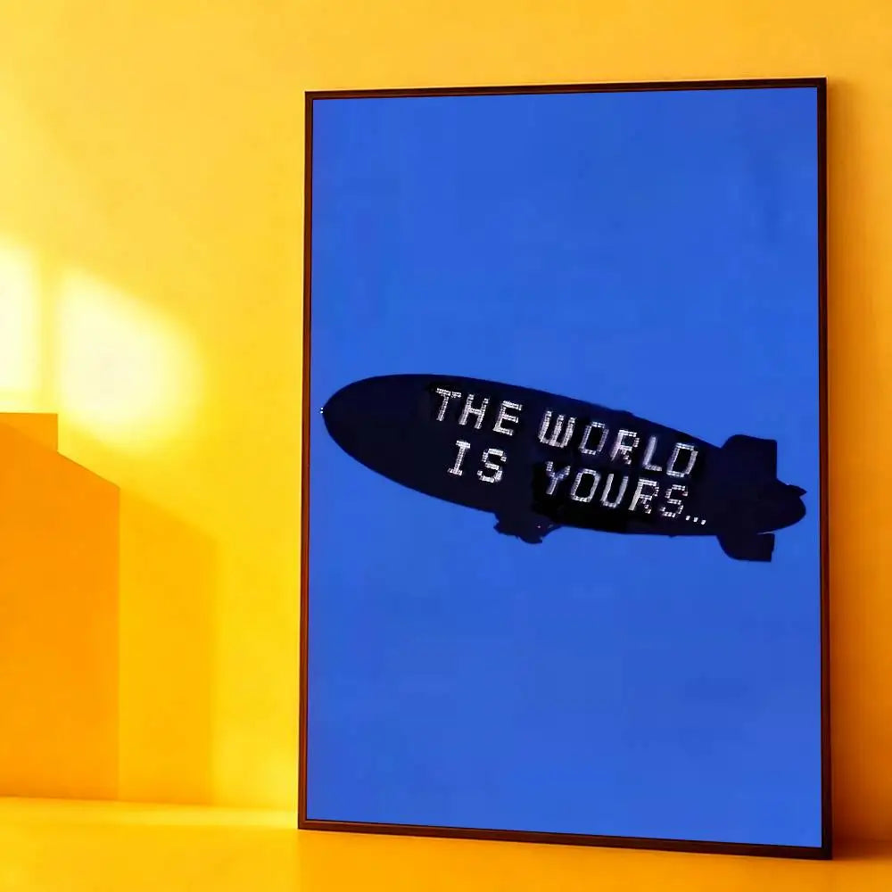 affiche murale moderne pop art THE WORLD IS YOURS multicolore cadre salon chambre
