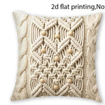 taies d'oreiller boho chic motifs macramé polyester peachskin beige pompons 40x40cm 45x45cm 50x50cm 60x60cm