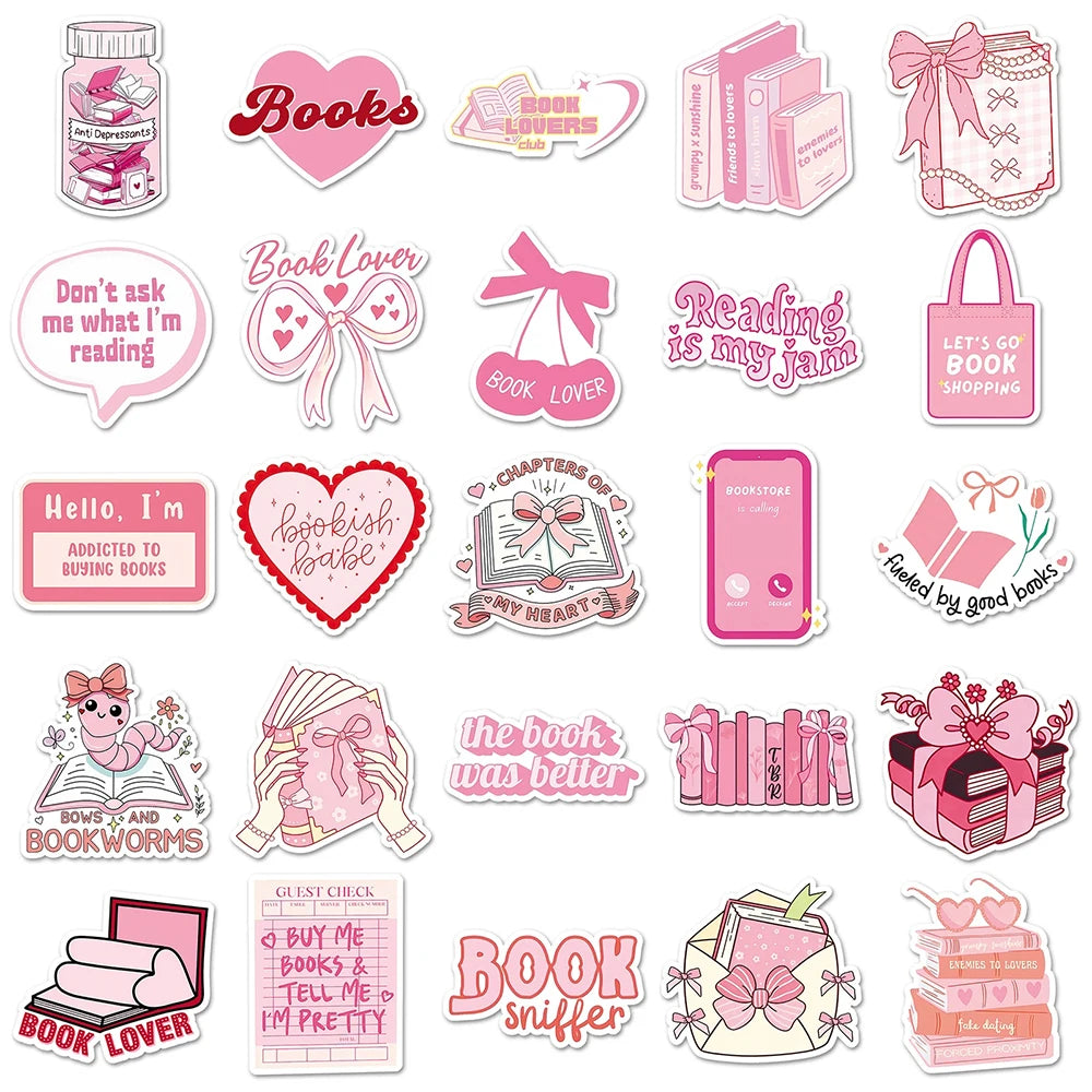 stickers rose dessins animés thème lecture coeurs livres rubans adhésifs mignons ordinateur portable téléphone