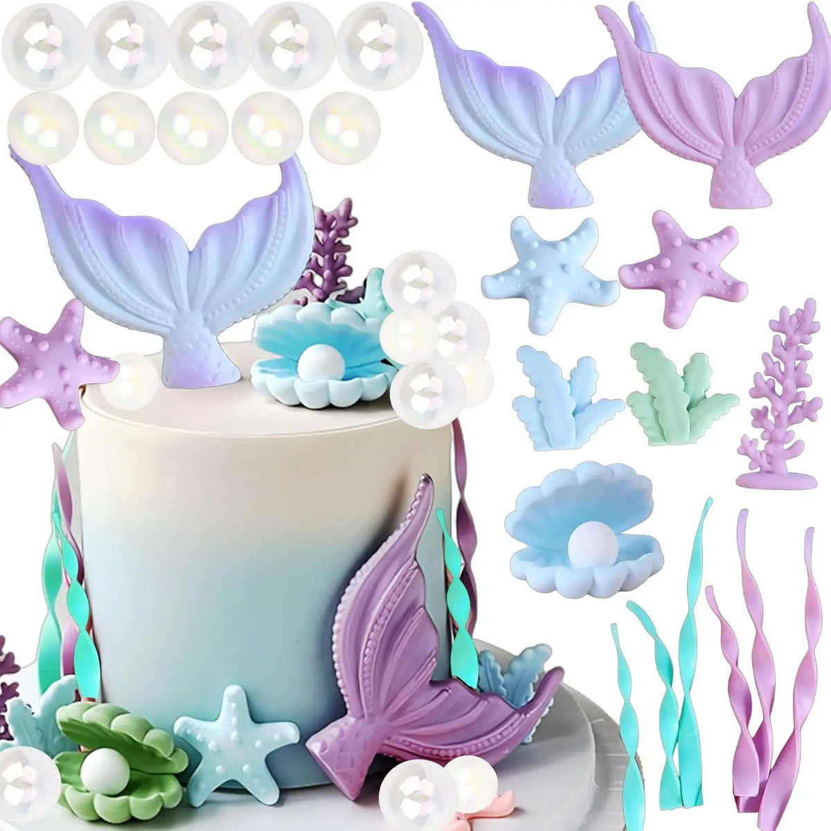 décoration gâteau sous marin sirène étoile mer algues coquillages anniversaire mariage baptême fêtes