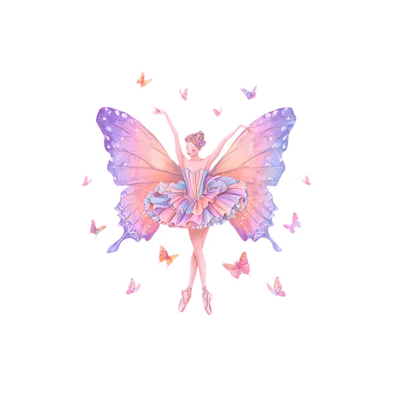 sticker mural papillon danseuse rose bleu blanc adhésif chambre fille