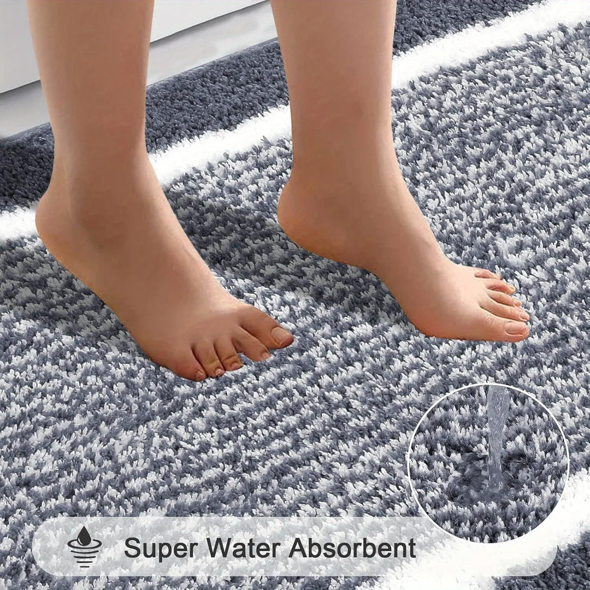 tapis sol microfibre moderne gris blanc bordure blanche antidérapant salle bain