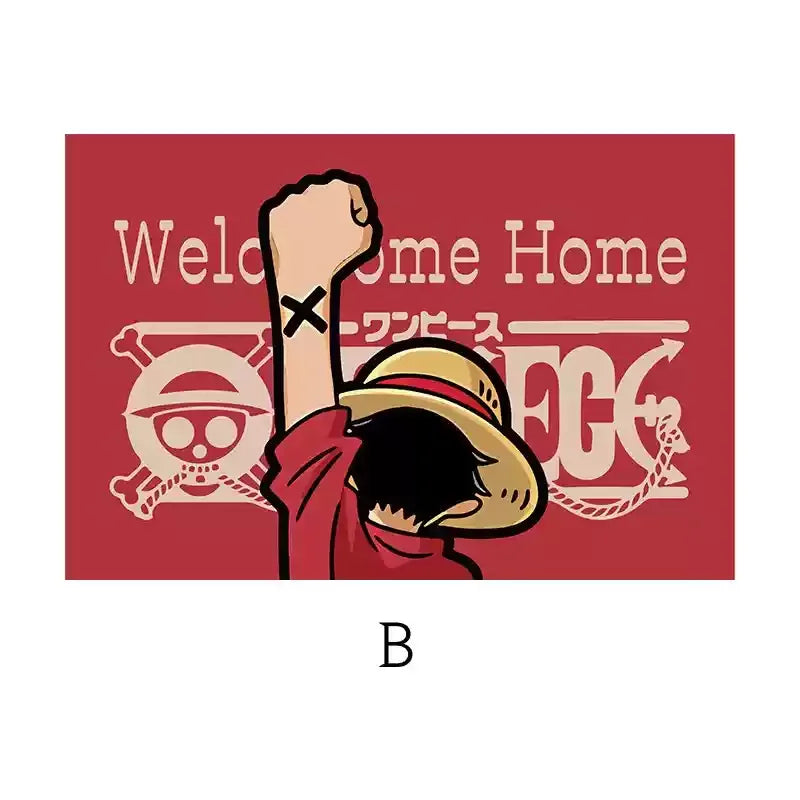 tapis d'entrée one piece noir blanc rouge personnages bienvenue chez toi logo/svg anime moderne