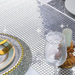 nappe festive brillante effet miroir argenté blanc table anniversaire carnaval mariage coachella