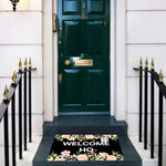 tapis d'entrée floral antidérapant résistant antibactéries moderne noir rose vert bienvenue