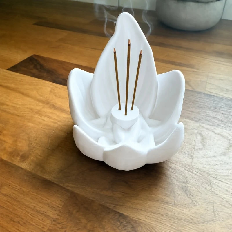porte encens résine lotus blanc noir zen décoration intérieure minimaliste fleur émotions air purificateur