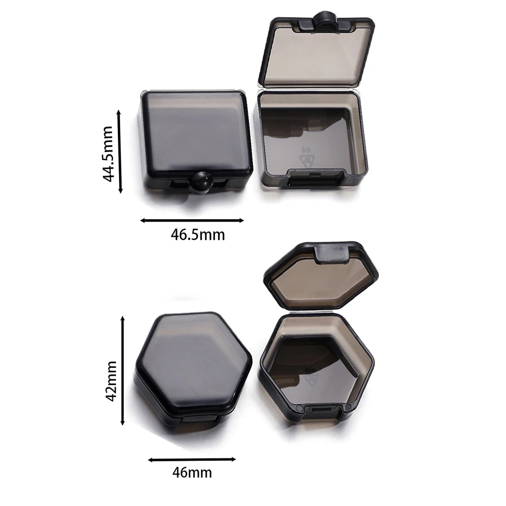 boîtes rangement hexagonnelles modernes transparentes clips colorées bleu noir vert orange violet rouge 42x46mm