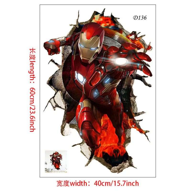 sticker mural 3d super héros hulk iron man captain america thor rouge bleu vert