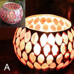 bougeoir mosaïque verre artisanal vert orange rouge blanc décoration maison table