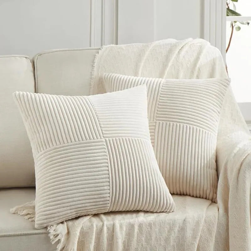 housses coussin polyester rayées modernes non toxiques opaques couleur beige marronclair blancvertmarine chambre