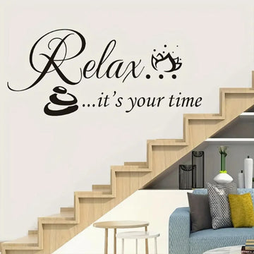 sticker mural relax it's your time spa beauté salon noir blanc rose chambre décoration