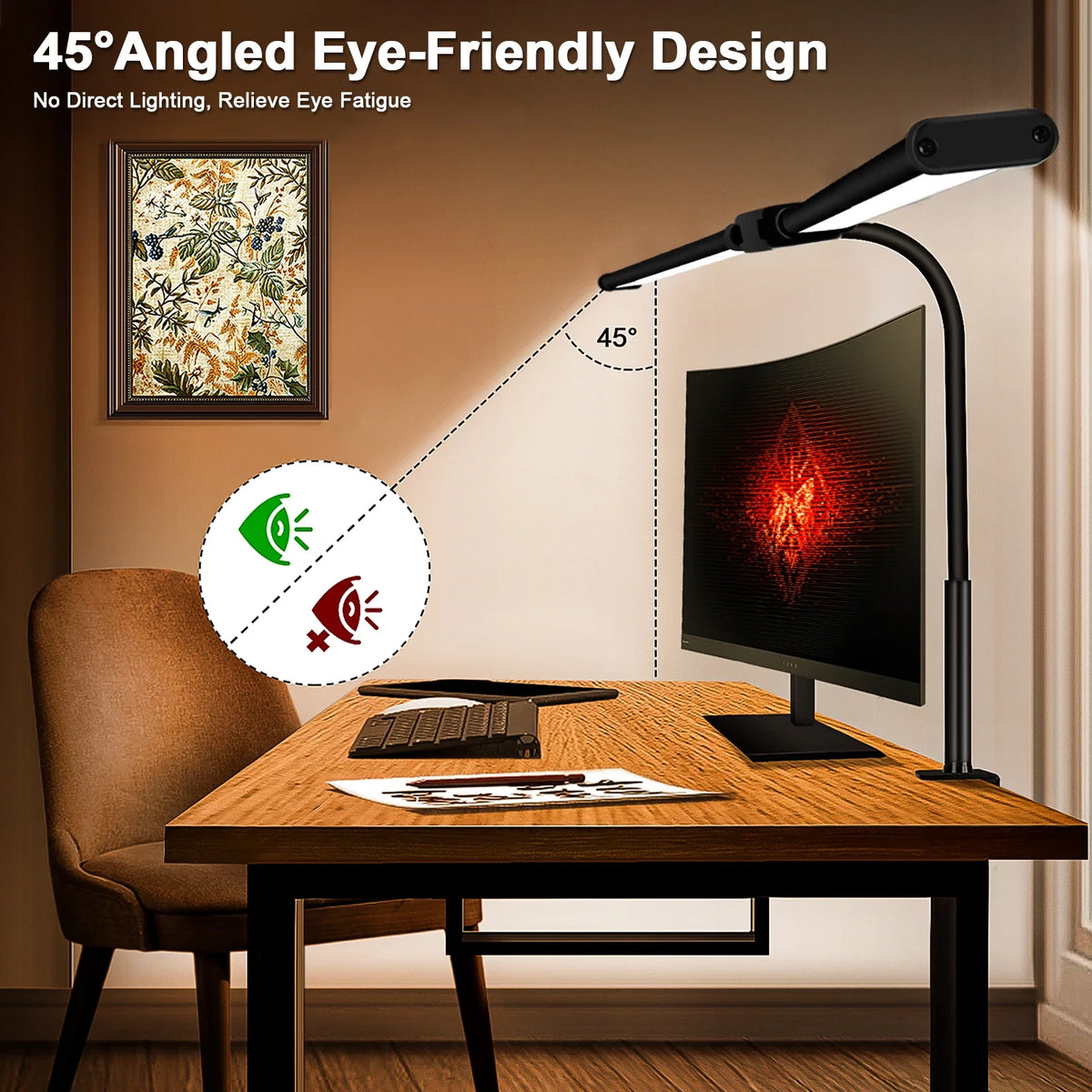 lampe led clip double tête moderne noir ajustable éclairage yeux protection minimaliste