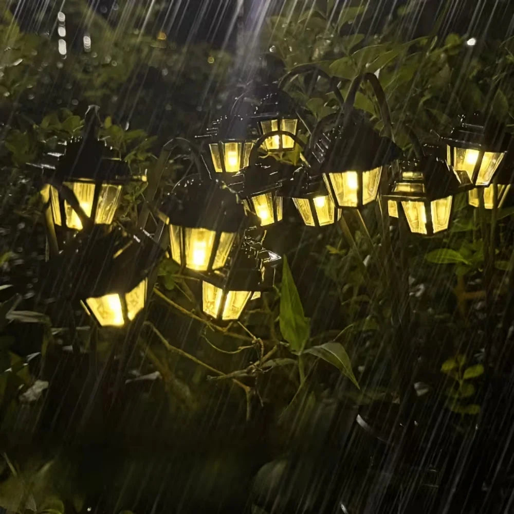 lanterne solaire rétro fleur cerisier noir fixée piquet six leds éclairage extérieur jardin patio
