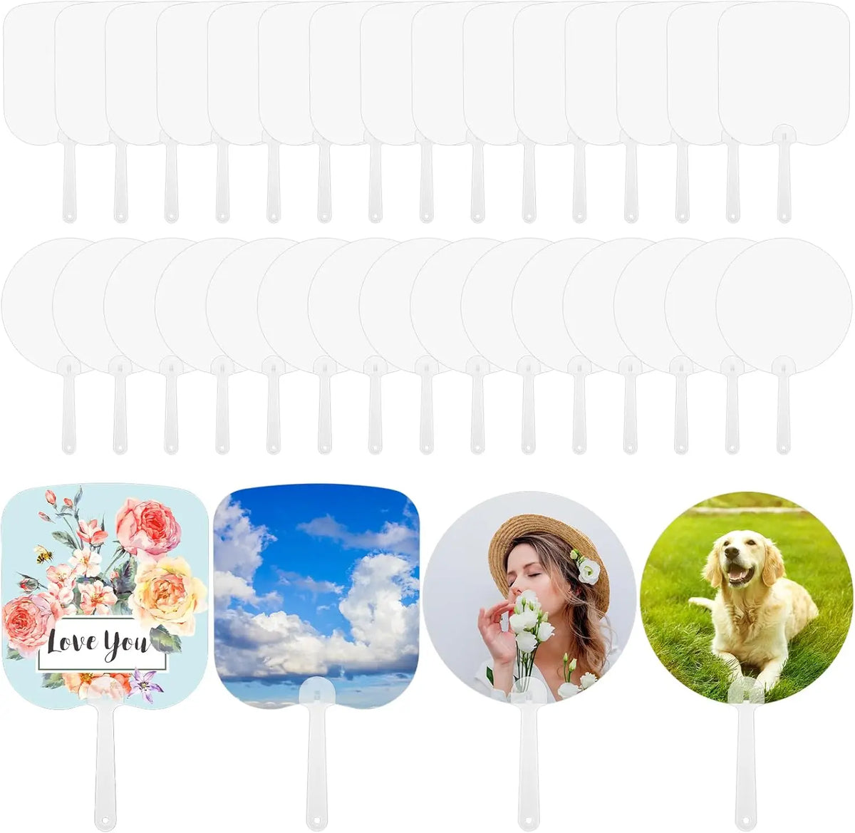 éventails imprimés fleurs fruits paysages animaux blancs moderne poignées personnalisables sublimation double face