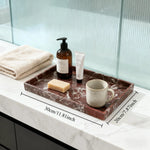 plateau decoratif elegante marbre rouge veines blanches plateau rangement tasse the maquillage cosmétique 30x20cm