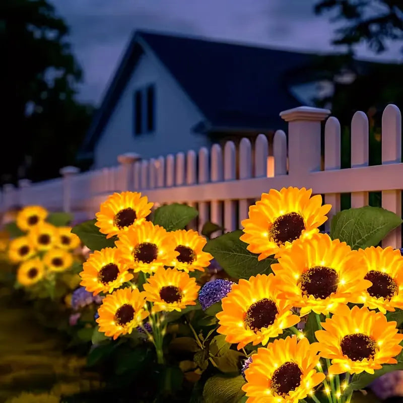 décorations florales solaires jaune vert moderne bouquet tournesol feuilles extérieures patio jardin led étanches