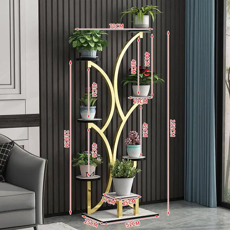 meuble plantes moderne minimaliste noir doré blanc structure arborescente plateaux simples