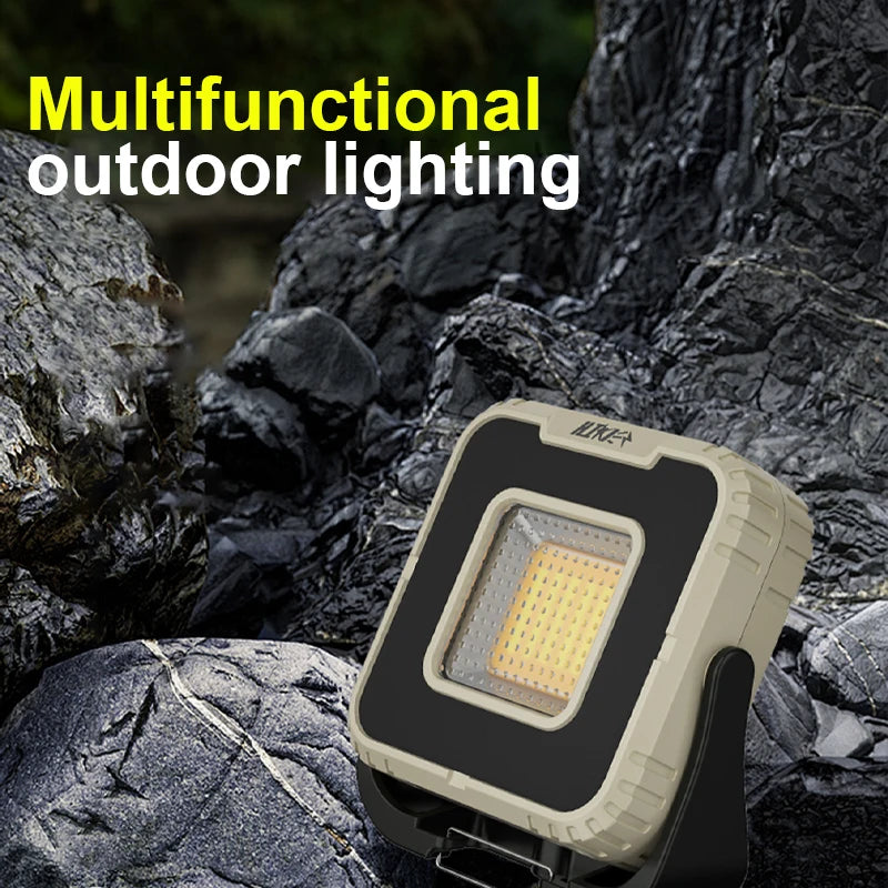 lampe travail urgence aimantée led noire jaune moderne robuste port usb charge sortie