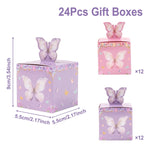 boîtes pop corn décoratives papillons rose violet doré fête anniversaire mariage baptême fille