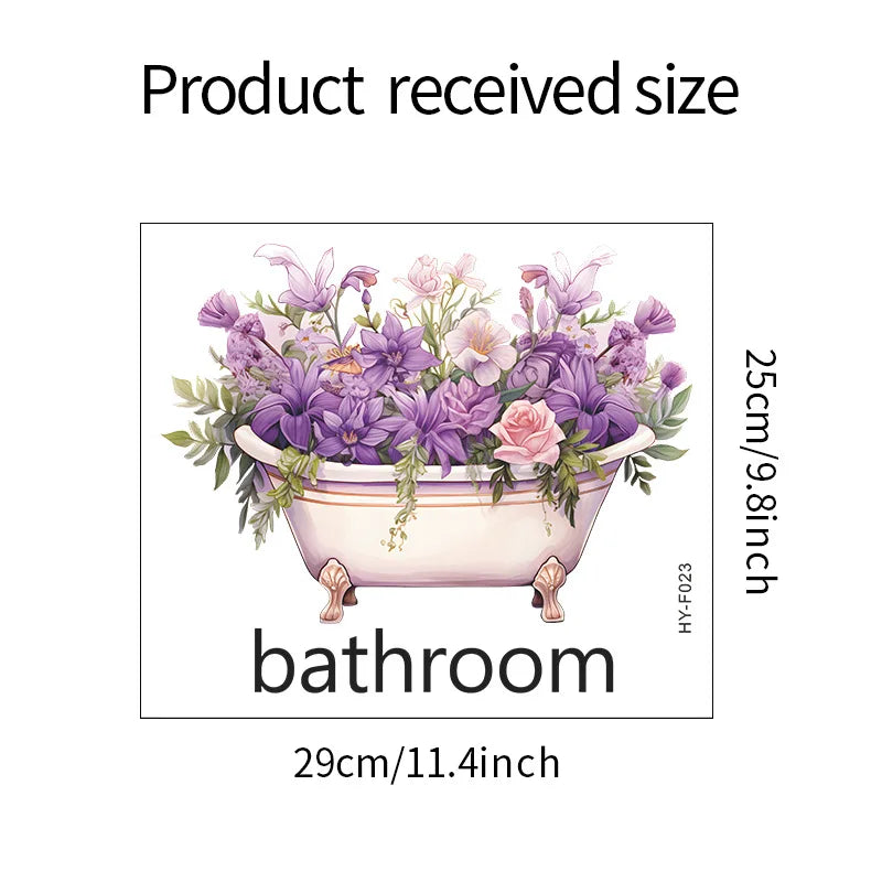 autocollant mural fleurs baignoire illustration moderne décoration maison blanc violet rose vert adhésif pvc