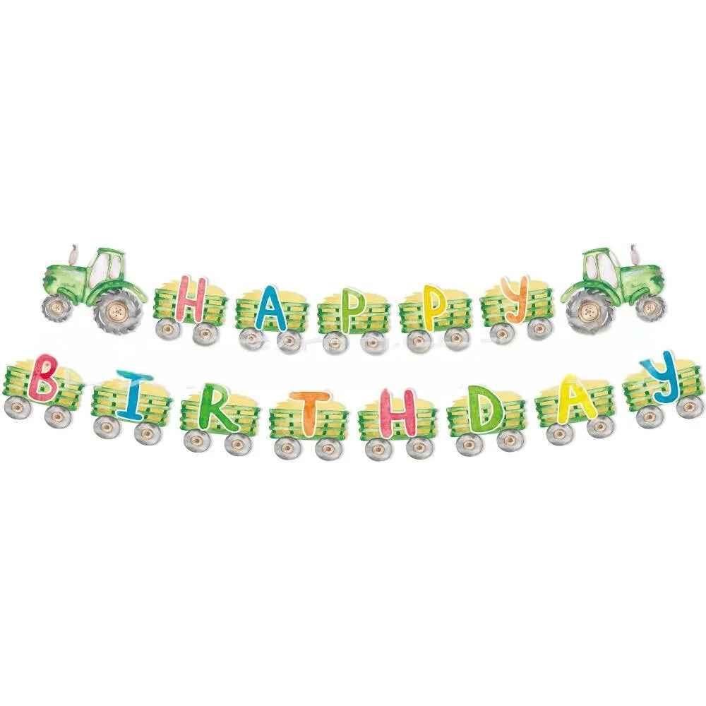 assiettes gobelets serviettes tracteur champ enfants vert bleu anniversaire fête campagne printemps