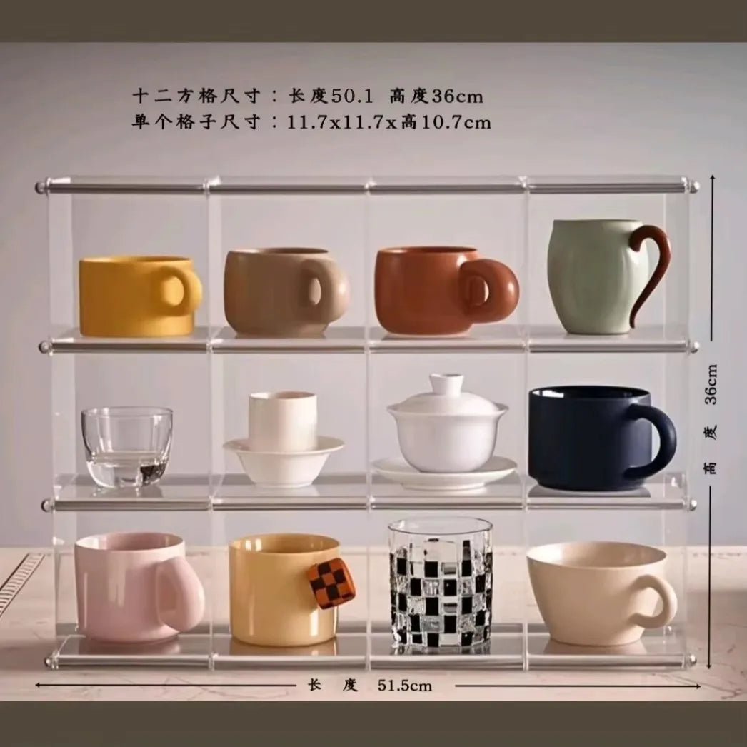présentoir rangement tasses transparent moderne cuisine support minimaliste pieds accessoires pot gâteau