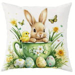 taies d'oreiller lapins pâques fleurs printemps coussin maison polyester blanc vert