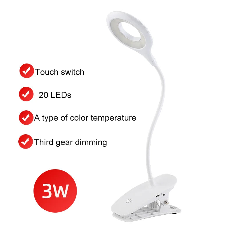 lampe moderne led pinces charge batterie lithium tactile blanc flexible