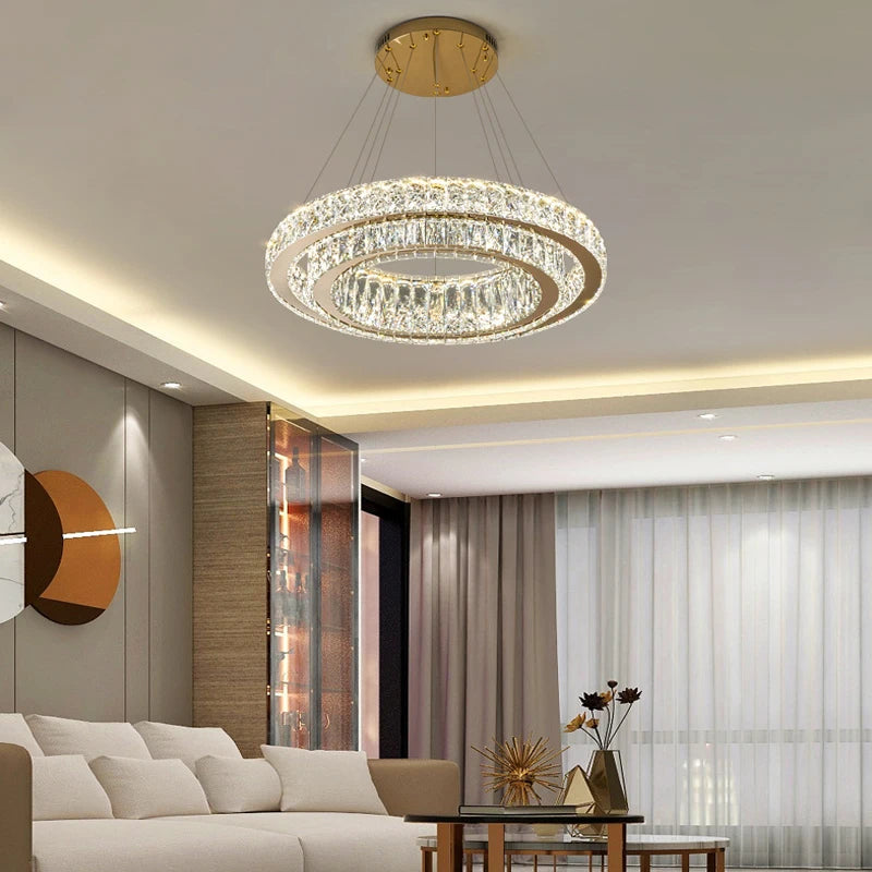 suspension lumineuse moderne dorée cristal transparent chaînes inclusées 4000k 6000k télécommande