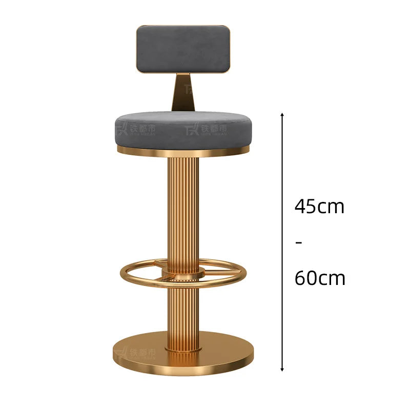 tabourets bar velours bleu marine gris rose contemporains assise dorée pieds métal adjustable