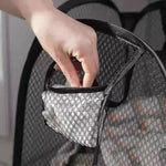 panier linge maille noir poignées fermeture glissière pliable salle bain rangement organizer
