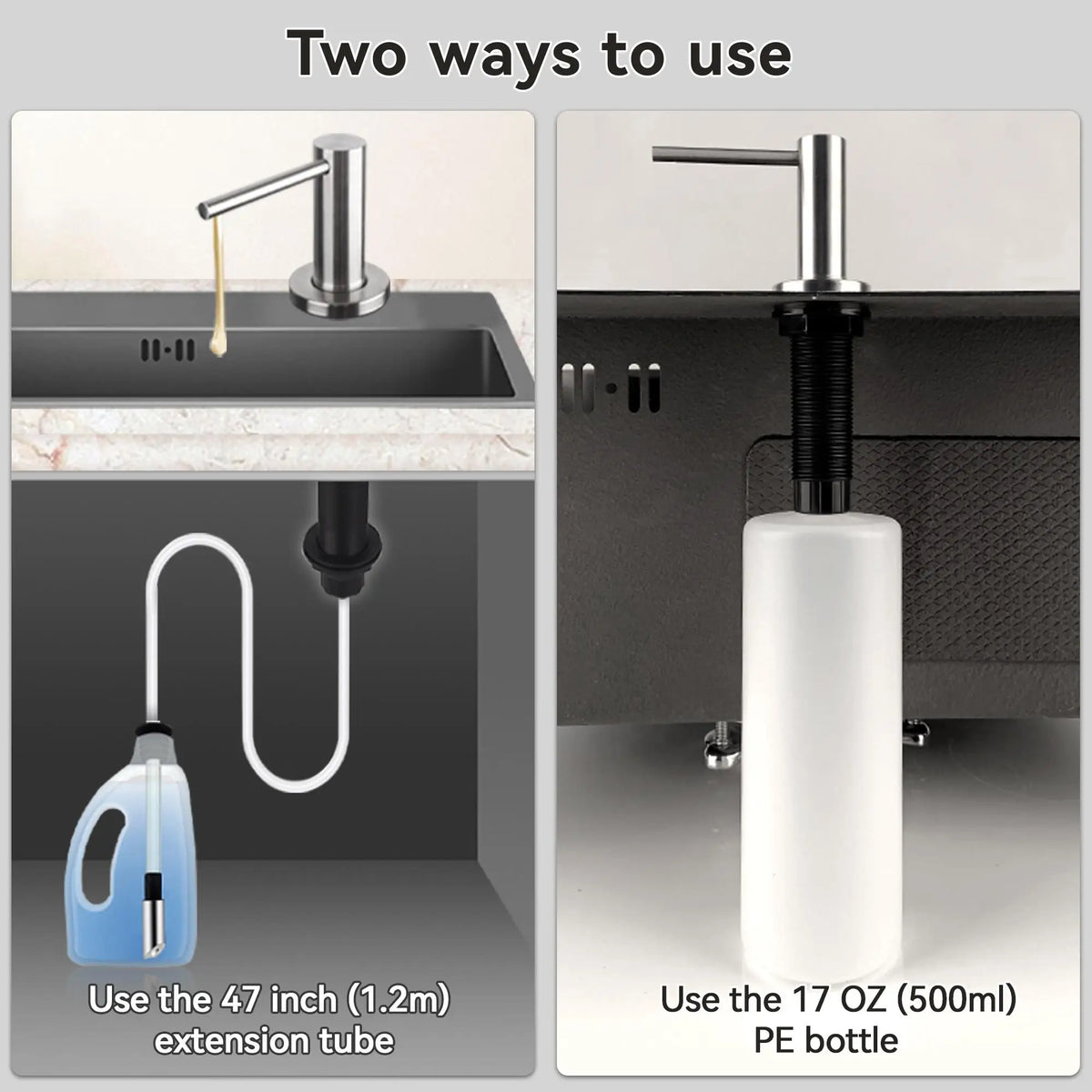 distributeur savon liquide argenté moderne bouteille 500ml tube extension 1m2 minimaliste