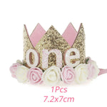 couronne enfant anniversaire ans paillettes or rose blanche fleurs artificielles bandeau élastique princesse festif